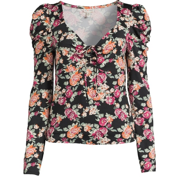 🌴Women’s Self Esteem V Neck Cinch Front Puffed Shoulder Long Sleeve Shirt - Picture 4 of 11